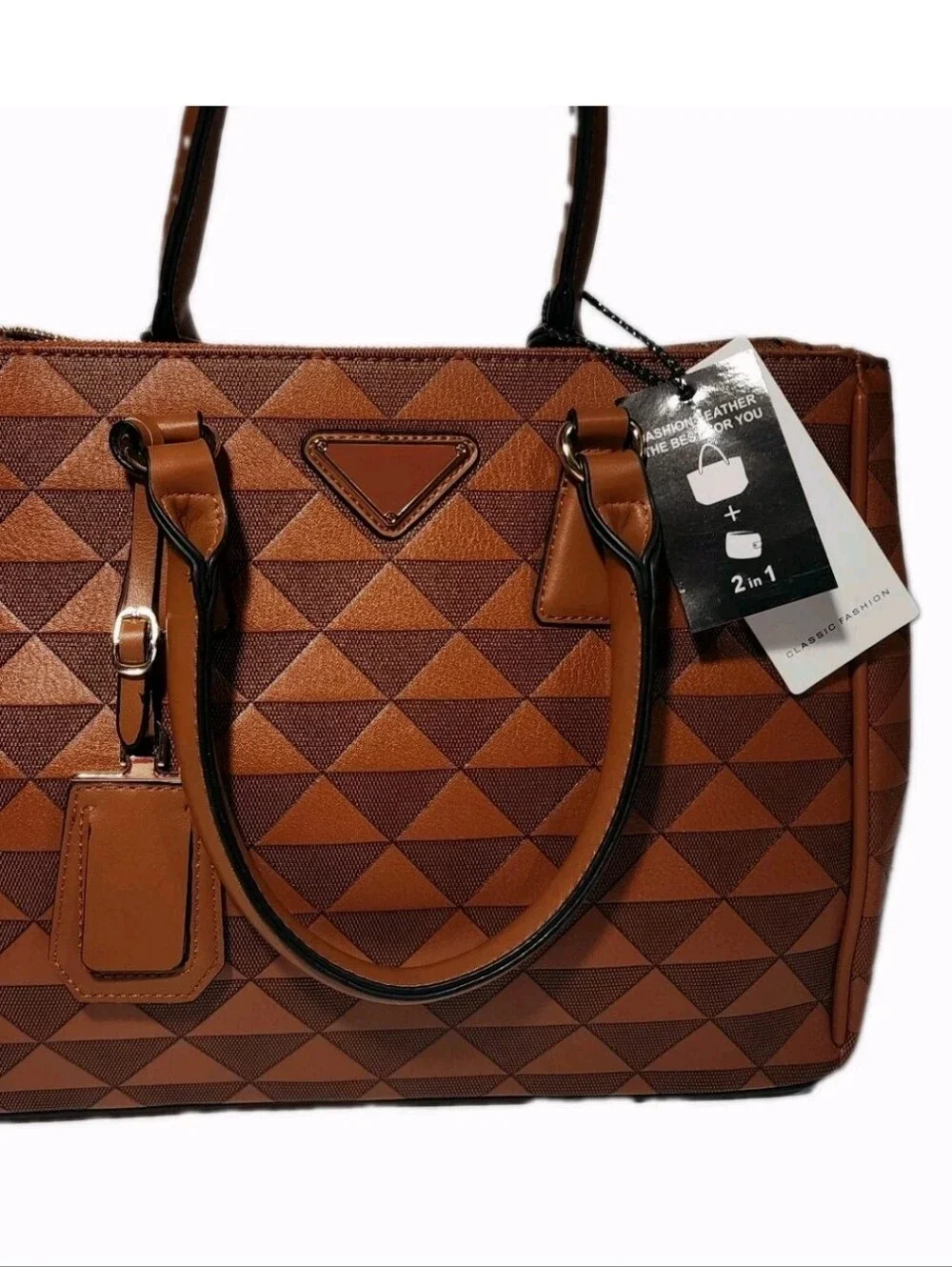 NWT Large Handbag Purse 2 In 1 Wallet Travel Bag Fashion Leather Vegan Gold Trim